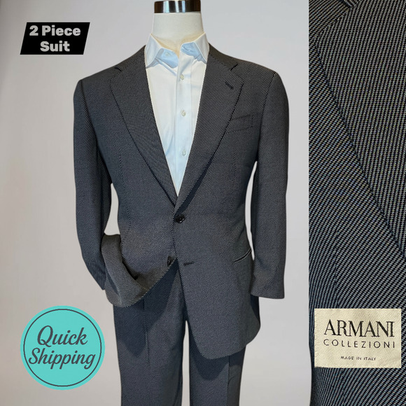 Armani Collezioni Other - Vtg Armani Collezioni 42R 36x27 Black Gray Micro Birdseye Twill Designer Suit